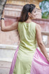 Green & Pink Bell Gown with Full Gathered Skirt